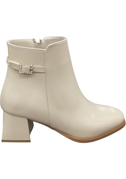 120861Z Küt Burun Fermuarlı Tokalı 6 cm Kalın Topuk Günlük Şık Kadın Bot