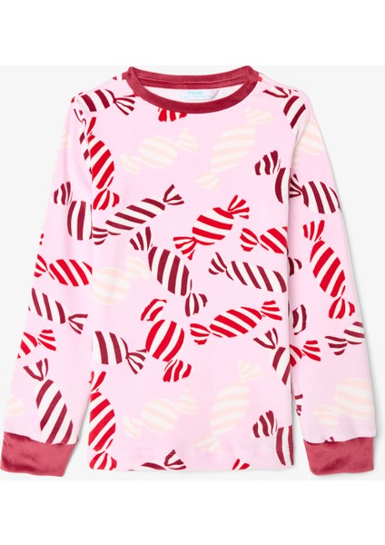 Pembe Kız Çocuk Candy Yeni Yıl Desenli Yumuşak Dokulu Pijama Takımı fiyatları