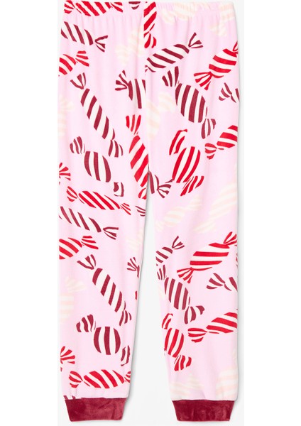 Pembe Kız Çocuk Candy Yeni Yıl Desenli Yumuşak Dokulu Pijama Takımı modelleri