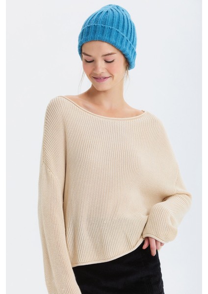 Örgü Katlamalı Unisex Kışlık Bere Mavi fiyatları