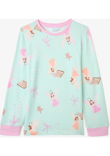Açık Mint Kız Çocuk Peri Baskılı Uzun Kollu Pijama Takımı fiyatları