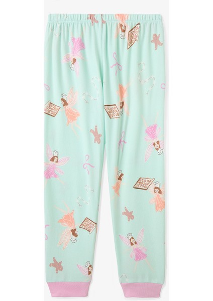 Açık Mint Kız Çocuk Peri Baskılı Uzun Kollu Pijama Takımı modelleri