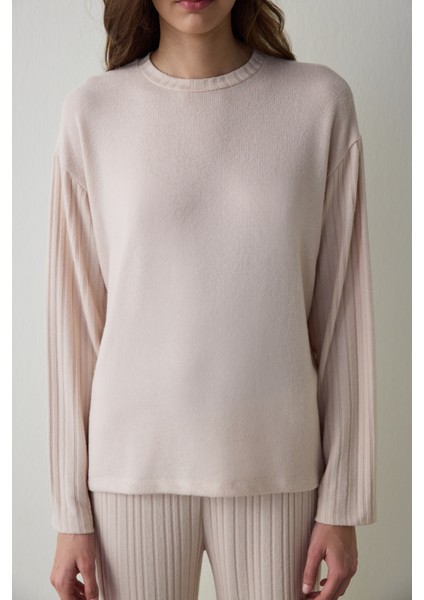 Bej Melanj Coziness Bisiklet Yaka Uzun Kollu Pijama Takımı fiyatları