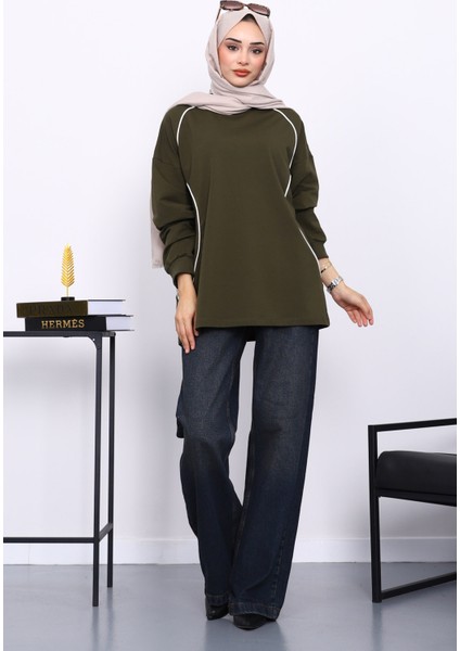 Haki Biyeli İki İplik Sweatshirt fiyatları