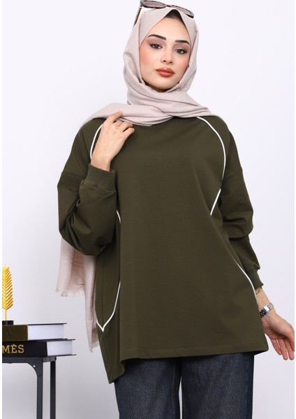 Haki Biyeli İki İplik Sweatshirt modelleri