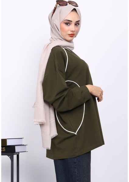 Haki Biyeli İki İplik Sweatshirt fırsatları