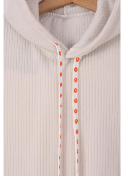 Kız Çocuk Çiçek Baskılı Ipli Şeritli Pantolon Fitilli Polar Takım modelleri