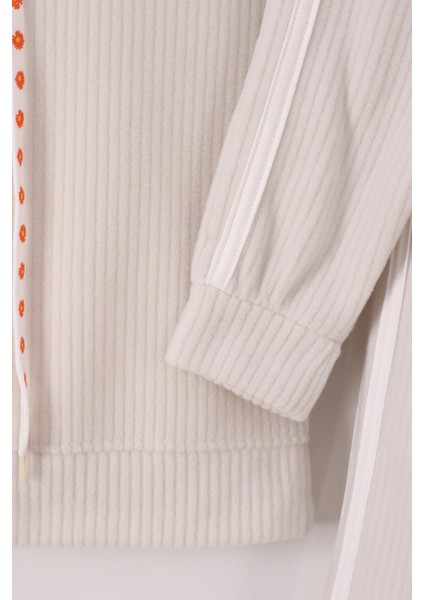 Kız Çocuk Çiçek Baskılı Ipli Şeritli Pantolon Fitilli Polar Takım fırsatları