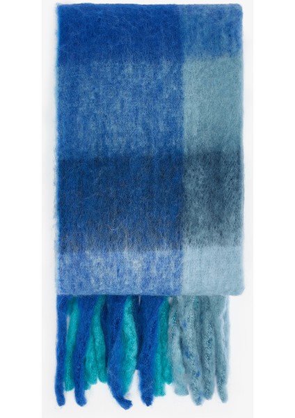 Mavi Gia Çizgili Yumuşak Dokulu Atkı