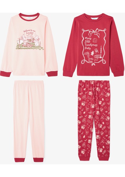 Kız Çocuk Friendmass Yiyecek Desenli Uzun Kollu Pamuklu 2'li Pijama Takımı