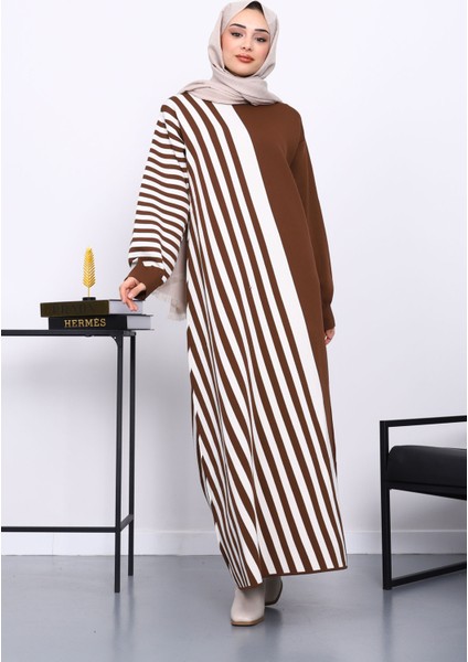 Kahverengi Çizgili Triko Elbise fiyatları