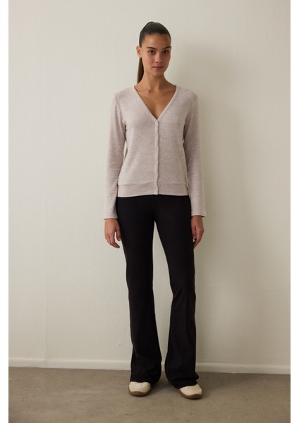 Siyah Termal Etkili Kadife Dokulu Yüksek Bel Flare (İspanyol Paça) Tayt modelleri