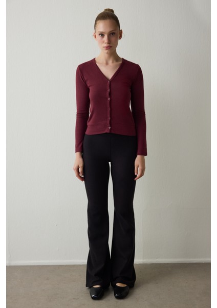 Siyah Termal Etkili Kadife Dokulu Yüksek Bel Flare (İspanyol Paça) Tayt indirimleri