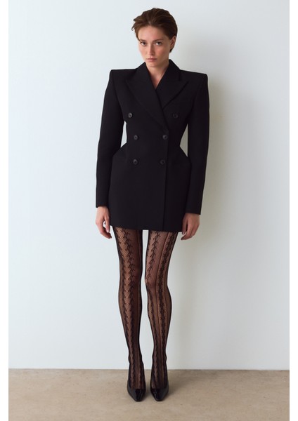 Siyah Amelia Geometrik Desenli File Külotlu Çorap fiyatları