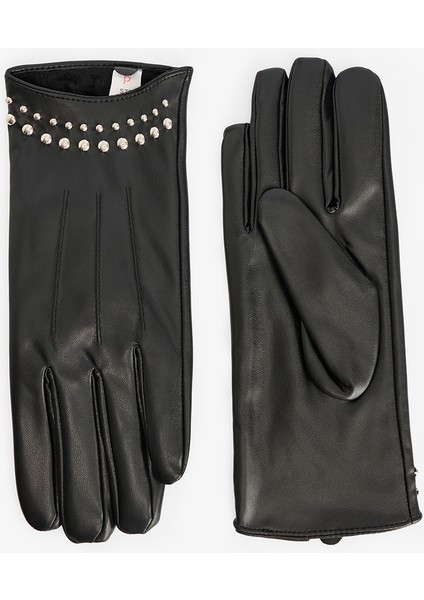 Siyah Madame Suni Deri Eldiven