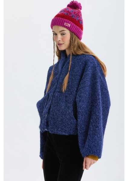 Desenli Ponponlu Triko Bere Pembe modelleri