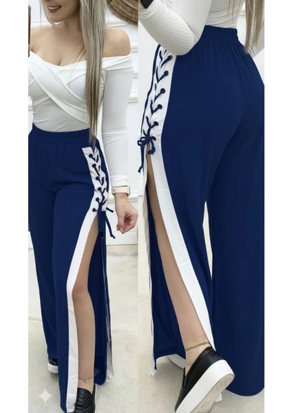 Mdb Kadın Yüksek Bel Yandan Çapraz Bağcıklı Yırtmaçlı Viskon Iki Iplik Pantolon modelleri