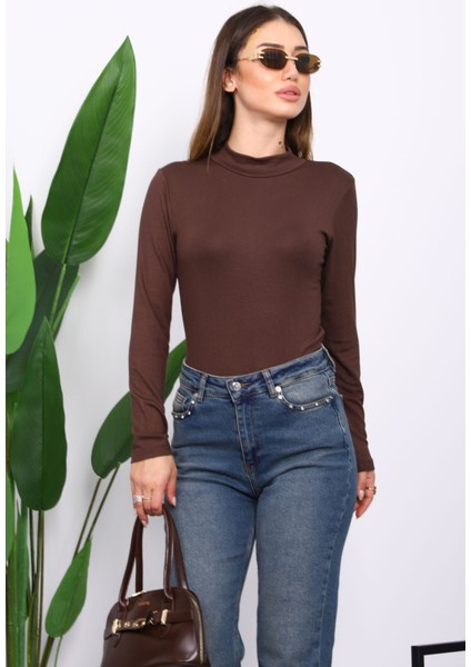 Kahverengi Parmak Geçme Detaylı Body