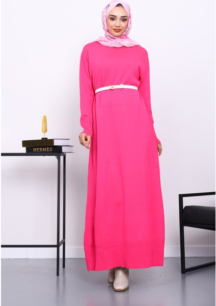 Fuşya Bisiklet Yaka Triko Elbise