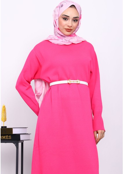 Fuşya Bisiklet Yaka Triko Elbise modelleri