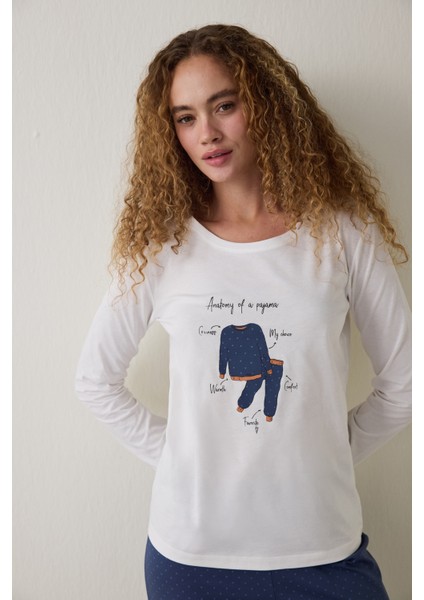 Lacivert Anatomy Bisiklet Yaka Uzun Kollu Pamuklu Pijama Takımı fiyatları