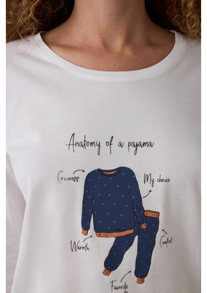 Lacivert Anatomy Bisiklet Yaka Uzun Kollu Pamuklu Pijama Takımı modelleri