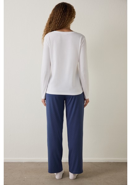 Lacivert Anatomy Bisiklet Yaka Uzun Kollu Pamuklu Pijama Takımı fırsatları