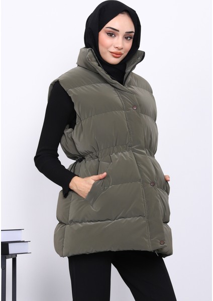 Haki Bel Lastikli Cepli Şişme Yelek