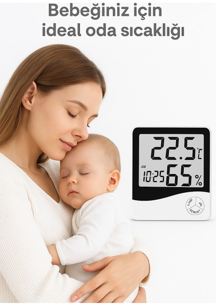 Bebek Oda Termometresi I Dijital Oda Termometresi I Derece Termometre Isı Nem Saat Alarm Mini