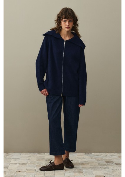 Fermuar Detaylı Hırka Lacivert