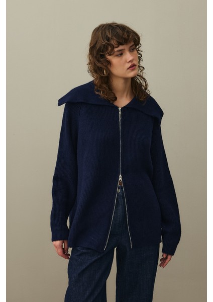 Fermuar Detaylı Hırka Lacivert modelleri