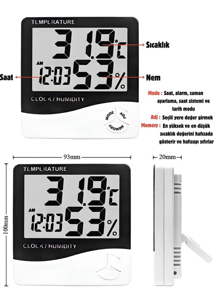 Bebek Oda Termometresi I Dijital Oda Termometresi I Derece Termometre Isı Nem Saat Alarm Mini modelleri