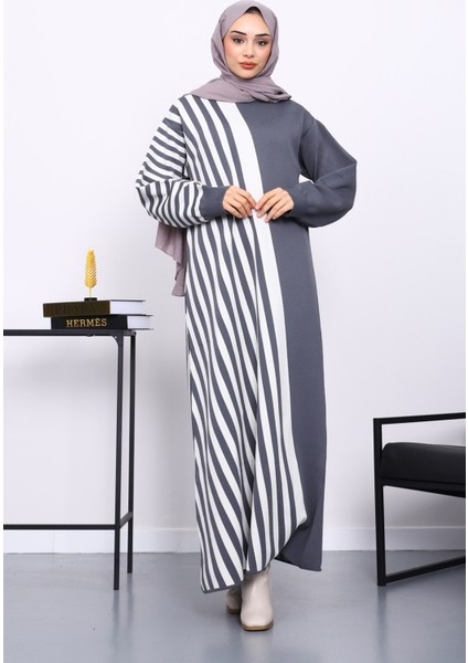 Füme Çizgili Triko Elbise