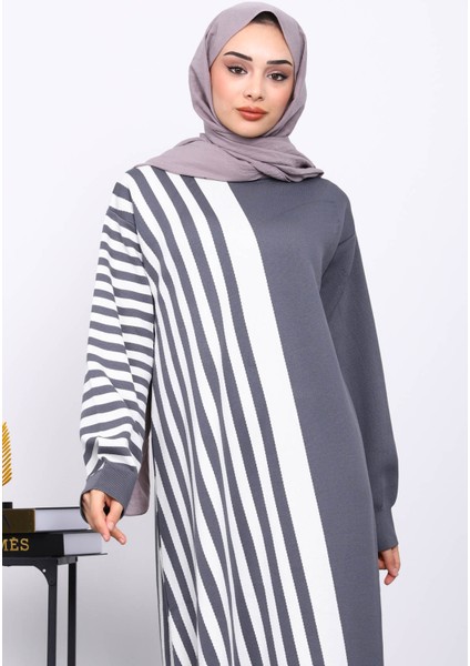 Füme Çizgili Triko Elbise modelleri