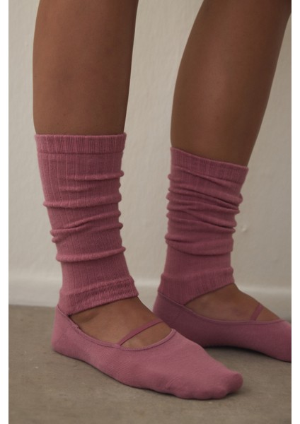 Gül Kurusu Kaydırmaz Taban Bantlı Pilates&Yoga Tozluk Çorap