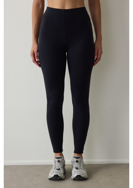 Siyah Termal Etkili Kadife Dokulu V Kesim Yüksek Bel Tayt fiyatları