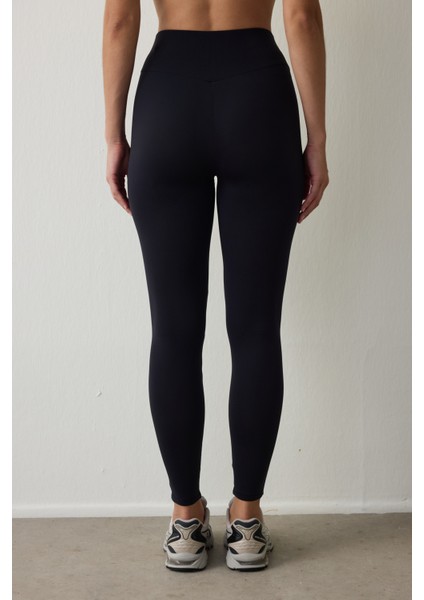 Siyah Termal Etkili Kadife Dokulu V Kesim Yüksek Bel Tayt modelleri