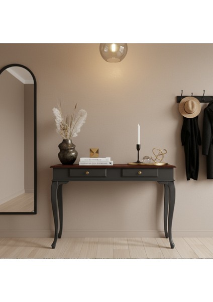 110 cm Masif Çekmeceli Lükens Antrasit Ceviz Dresuar