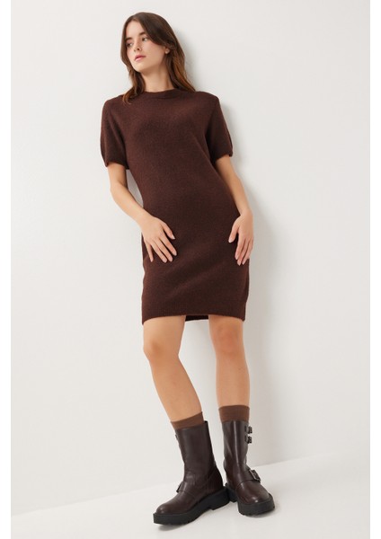 Yün Karışımlı Basic Triko Elbise LAN0084 Kahverengi fiyatları