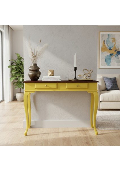 110 cm Masif Çekmeceli Lükens Sarı Ceviz Dresuar