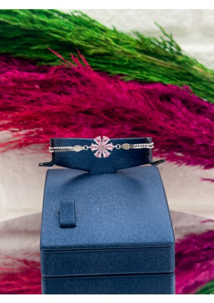 925 Ayar Gümüş Pembe Kuvars Taşlı Özel Üretim Lotus Modeli Popüler Kadın Bileklik