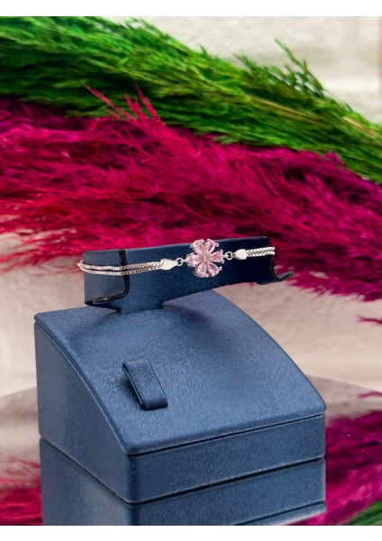 925 Ayar Gümüş Pembe Kuvars Taşlı Özel Üretim Lotus Modeli Popüler Kadın Bileklik fiyatları