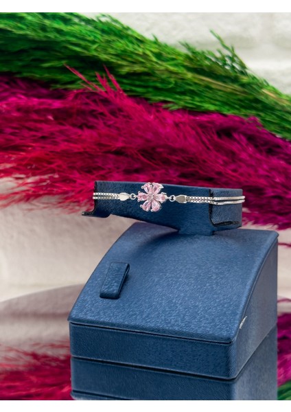 925 Ayar Gümüş Pembe Kuvars Taşlı Özel Üretim Lotus Modeli Popüler Kadın Bileklik modelleri