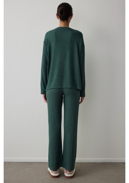 Koyu Yeşil Coziness Bisiklet Yaka Uzun Kol Pijama Takımı fırsatları