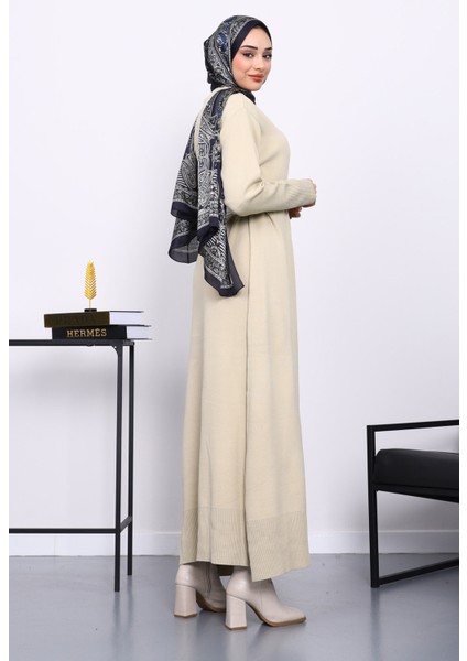 Bej Bisiklet Yaka Triko Elbise fırsatları