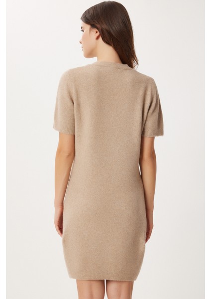 Yün Karışımlı Basic Triko Elbise LAN0084 Bej fırsatları