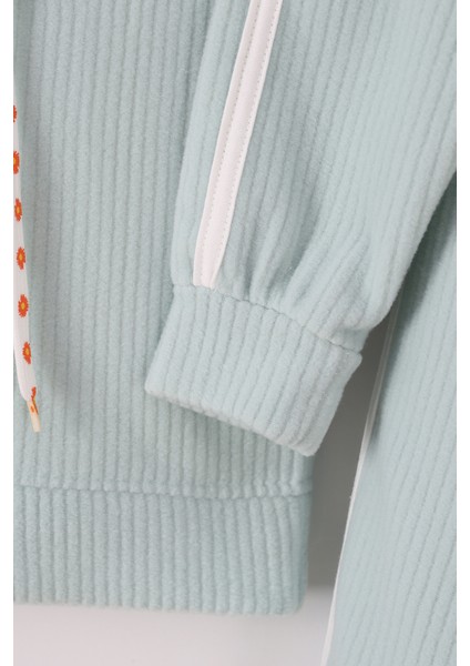 Kız Çocuk Çiçek Baskılı Ipli Şeritli Pantolon Fitilli Polar Takım modelleri