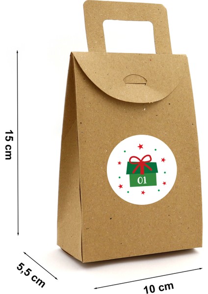 Kraft Advent Calendar 24 Adet Boş Hediye Kutusu Seti 10X15X5,5 cm + 24 Adet Numara Etiketi modelleri