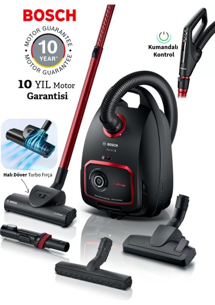 Kumandalı Kontrol Turbo Halı Döver Başlıklı Serie 6 Propower 850 W Toz Torbalı Süpürge