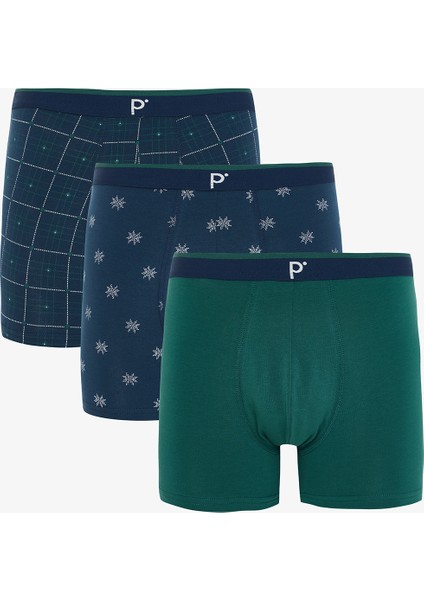 Erkek Geometrik Desenli Logolu 3'lü Boxer